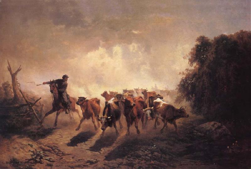 unknow artist Union Drover with Cattle for the Army Sweden oil painting art